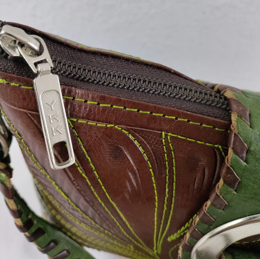 COPY - Leathers In Leather Vintage Contrast Cross Stitch Tooled Leather Crossbo…